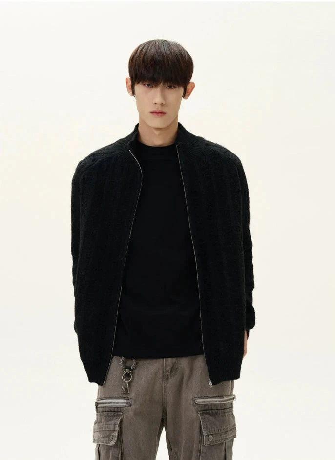 Fuzzy Ribbed Trim Mock Neck Zip Jacket 9 Fuzzy Ribbed Trim Mock Neck Zip Jacket - Image 9