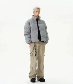 Textured Mid-Crop Puffer Jacket With Ribbed Pocket Details -Modern Wear Shop a8bddda415f2558144019a2850d1f3ec