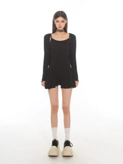 Sleeveless Crop Top And Pleated Shorts With Cardigan Tee Three-Piece Set -Modern Wear Shop a909c1bd0d740f053737480ee0e74ed5