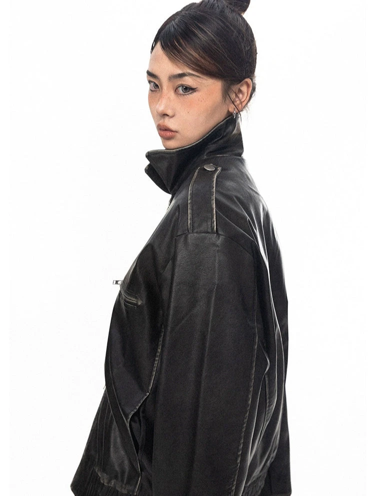 Vintage Faux Leather Stitch-Detail Jacket With Front Zip Pockets 3 Vintage Faux Leather Stitch-Detail Jacket With Front Zip Pockets - Image 3