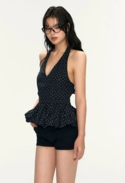 Polka Dot Halter Neck Peplum Top -Modern Wear Shop a94a7d2d68b97f995a035cfbe6751ecc