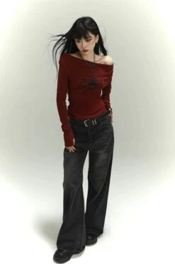 Off-Shoulder Long Sleeve Tattoo Print Top -Modern Wear Shop a9551bae4707c9c629c253ec50b090b3