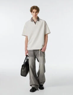 Contrast Collar Short Sleeve Polo Shirt -Modern Wear Shop a967b7bb6358036897254e0bc2fbffdc