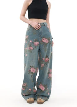 Wide Leg Vintage Floral Print Denim Jeans -Modern Wear Shop a97dd3e8696e0cffafb7cbac8f6f209a