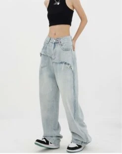 Mock Two-Piece Faded Distressed Jeans -Modern Wear Shop a9825214948db3c05cbf71f8c825d3e2