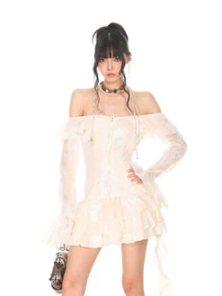 Off-Shoulder Tiered Ruffle Mesh Long Sleeve Mini Dress -Modern Wear Shop a99f31f4a804acc2a72bf4c35bd4af7f