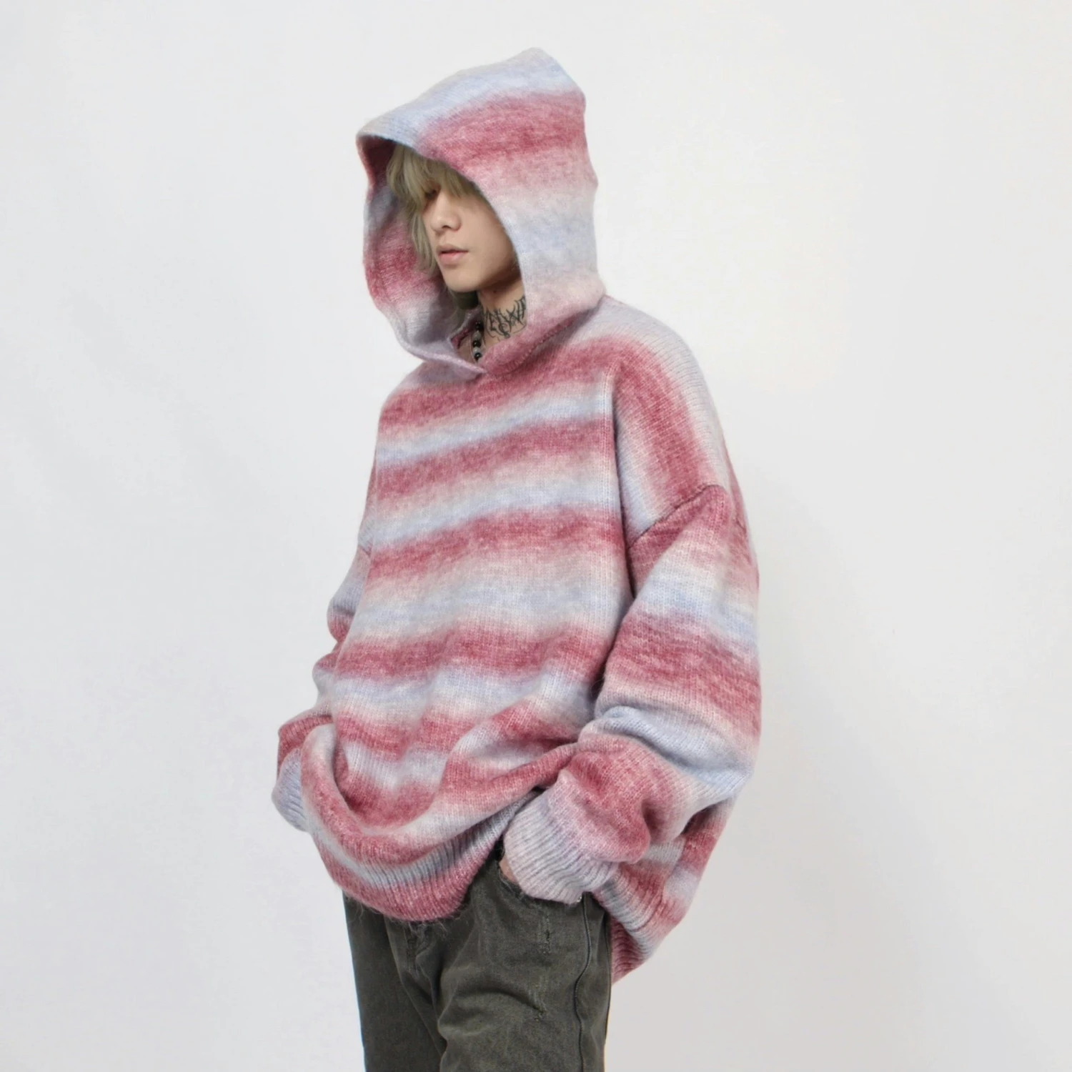 Oversized Pastel Striped Ribbed Hem Hoodie Sweater 11 Oversized Pastel Striped Ribbed Hem Hoodie Sweater - Image 11