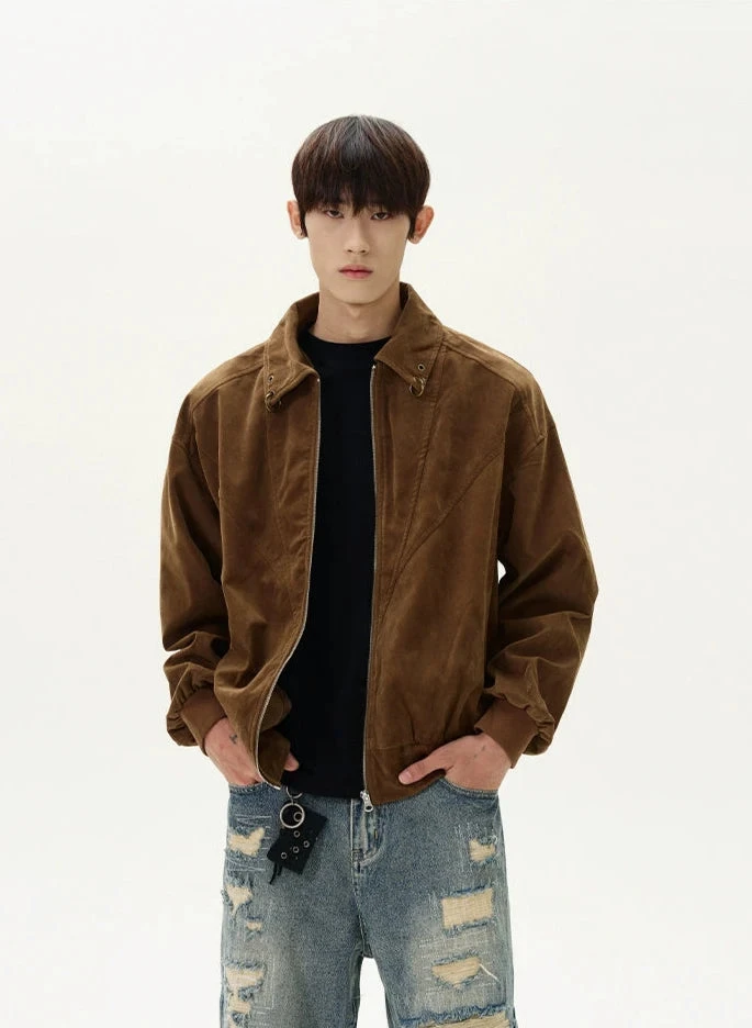 Suede Bomber Jacket With Collar Rings Detail 5 Suede Bomber Jacket With Collar Rings Detail - Image 5