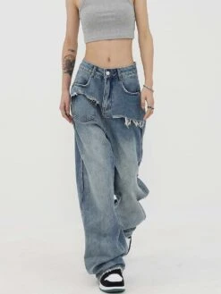 Mock Two-Piece Faded Distressed Jeans -Modern Wear Shop aa5f4c1f1ba04627a6af1448342e5606