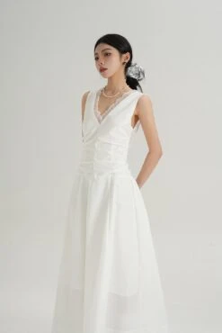 Sleeveless V-Neck Maxi Dress With Lace Back And Ruched Waist -Modern Wear Shop aa7f401d3cad76458511d3504efd2721