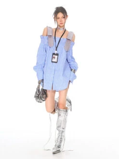 Necktie Strap Ruched Shoulder Stripe Button Top -Modern Wear Shop aa7f46fc33ca464dc076dfdf4b8cef20