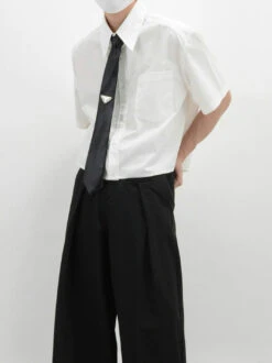 Oversized Short Sleeve Mid-Crop Shirt With Chest Pocket Detail -Modern Wear Shop aab57e9ff8b824472c3dfadb6ccfaf75