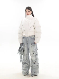 Distressed Wide-Leg Denim Cargo Jean Pants -Modern Wear Shop aab60a2f499d20a10c615699f4281159