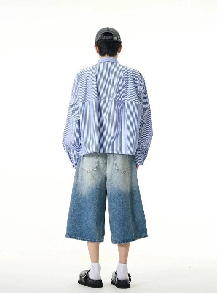 Oversized Striped Drop-Shoulder Cropped Button-Up Shirt 9 Oversized Striped Drop-Shoulder Cropped Button-Up Shirt - Image 9