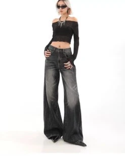 Wide-Leg Denim Vintage Wash Jeans -Modern Wear Shop ab2804103157d48288d7089baa7d6447