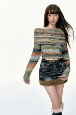 Striped Knit Off-Shoulder Multicolor Sweater -Modern Wear Shop ab4433b63d175a421141ea8e38ae7ca2