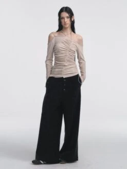 Asymmetric Ruched Off-Shoulder Long Thumbhole Sleeve Top -Modern Wear Shop ab537063ab29583a461815c636b7faee