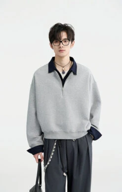 Half Zip Mock Two-Piece Layered Pullover Sweatshirt -Modern Wear Shop ab589c34772047c2963d4c912169f509