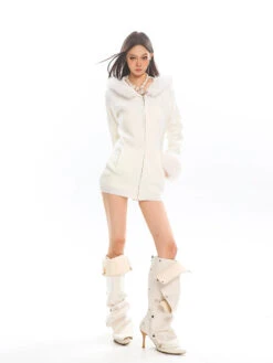 Faux Fur Trim Hooded Zip-Up Knit Jacket -Modern Wear Shop ab5cabc4e1a06d3e556eefae88c7f0f8