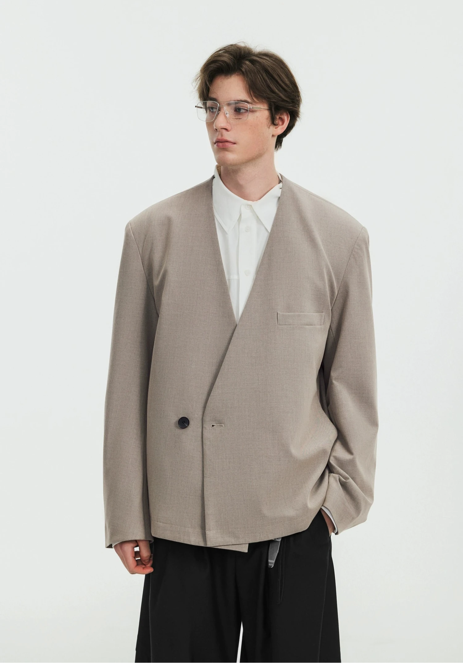 Asymmetric Collarless Oversized Wrap Blazer 2 Asymmetric Collarless Oversized Wrap Blazer - Image 2