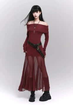 Ruffle Off-Shoulder Sheer Skirt Maxi Dress -Modern Wear Shop aba777aae035d6b403e5e9acf82f6279