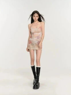 Sleeveless Sheer Abstract Pint Overlay Mini Dress -Modern Wear Shop abdecf660b94332c7e6149afc28a1355