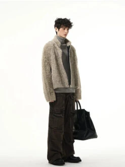 Mid-Crop Faux Fur Stand Collar Zip Jacket -Modern Wear Shop abefb8b5226a14af2833ddbf3ac2aabd