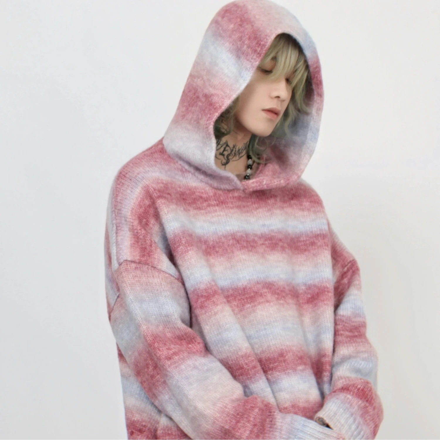Oversized Pastel Striped Ribbed Hem Hoodie Sweater 10 Oversized Pastel Striped Ribbed Hem Hoodie Sweater - Image 10
