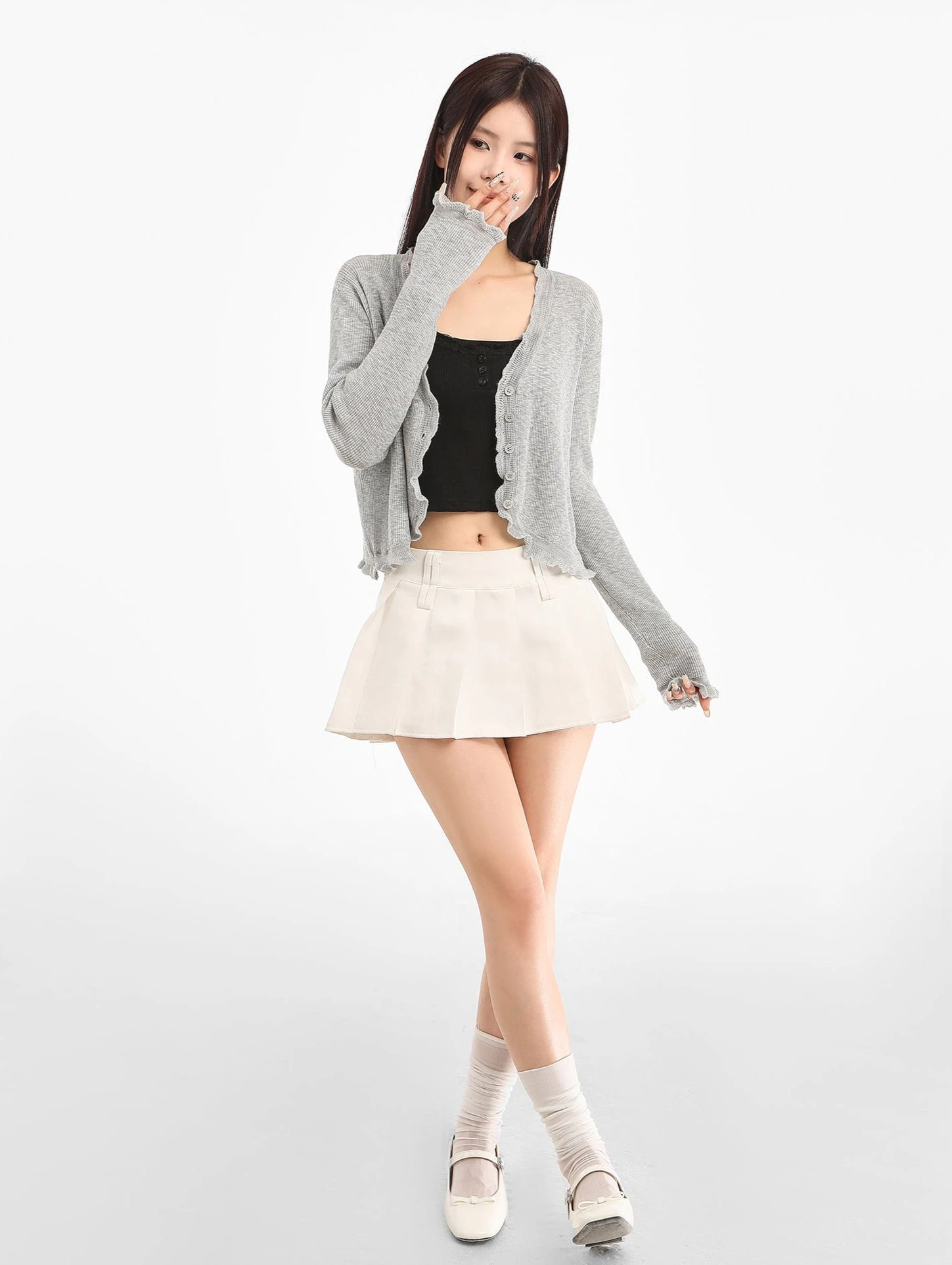 Scallop Hem Sheer Cropped Cardigan 5 Scallop Hem Sheer Cropped Cardigan - Image 5