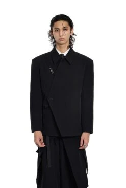 Asymmetric Button-Up And Metal Clasp Structured Blazer Jacket