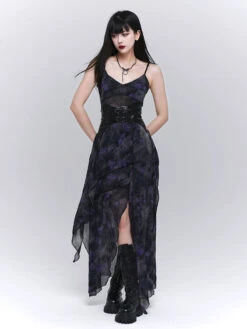 Asymmetric Hem Floral Sheer Overlay Dress -Modern Wear Shop ac7a52430985ae3aa9144185fd38d984
