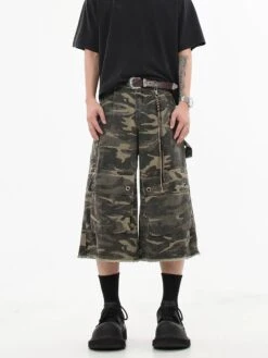 Camo Print Cargo Capri Shorts With Frayed Hem -Modern Wear Shop ac9ebfca2f8f548c4f6d6f1497078c68