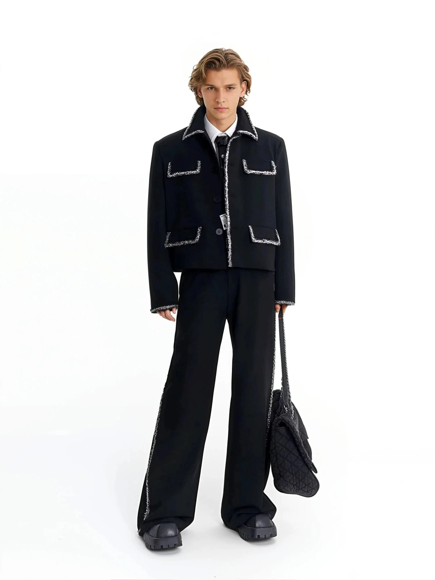 Boxy Cropped Blazer Jacket With Contrast Tweed Trim 11 Boxy Cropped Blazer Jacket With Contrast Tweed Trim - Image 11