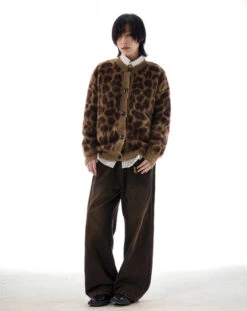 Animal Print Ribbed Trim Fuzzy Cardigan -Modern Wear Shop acba383412814b310c92ceca6b0ed996