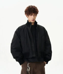 Ribbed Collar Cropped Bomber Flight Jacket -Modern Wear Shop acbe61496186a45b7ffbb20b100de1b0