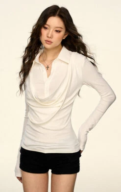 Draped Collar Mock Layered Long Sleeve Top 15 Draped Collar Mock Layered Long Sleeve Top -Modern Wear Shop acd18e39f8f63b29a6513e901339f370