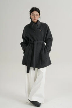 High Collar Asymmetric Button Coat With Belt 23 High Collar Asymmetric Button Coat With Belt -Modern Wear Shop acefa281d0679bf4ab08baf72613e735