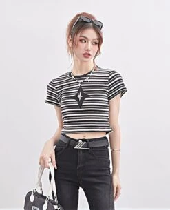 Stripe Star Patchwork Cropped Tee -Modern Wear Shop ad1da38d7f0b106a55a1f76a18c33a42