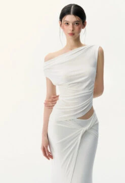 One Shoulder Asymmetric Ruched Top And Twist Wrap Maxi Skirt Two-Piece Set -Modern Wear Shop ad7a460a8ac1b195d4749a18b9135869