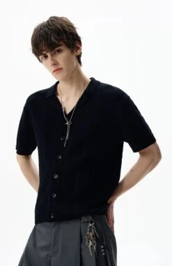 Textured Cable Knit Button-Up Shirt With Spread Collar -Modern Wear Shop ad9cbecc798f1f82b4268a3d33f7fcba