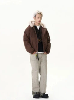 Pinstripe Bomber Jacket With Faux Fur Collar -Modern Wear Shop ada6d59789b4c7b919f196ee6b7c84a3