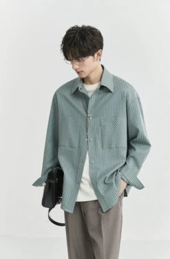 Herringbone Striped Overshirt With Chest Pockets