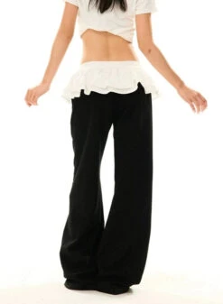 Ruffled Mock Skirt-Over-Pants Velvet Straight Pants -Modern Wear Shop adde5e7d4afbd2e8e24df5718b751a8c