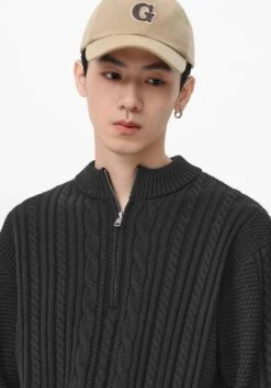 Cable Knit Zip-Up Mock Neck Sweater -Modern Wear Shop aded3633b0172baed4b8679b87e13ba7