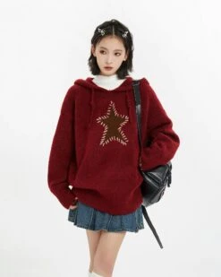 Oversized Star Patchwork Knit Hoodie Sweater -Modern Wear Shop adf4ede035f31250b24531765a4030c7