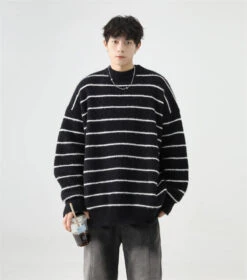Stripe Oversized Drop Shoulder Knit Sweatshirt 31 Stripe Oversized Drop Shoulder Knit Sweatshirt -Modern Wear Shop ae002a04dab90f7b6cb2a78bdc34a729