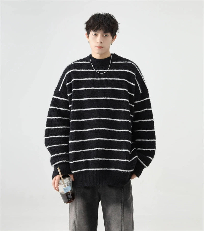 Stripe Oversized Drop Shoulder Knit Sweatshirt 14 Stripe Oversized Drop Shoulder Knit Sweatshirt - Image 14