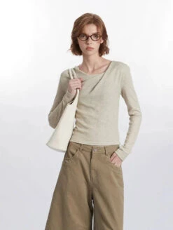 Asymmetric Cowl-Collar Long Sleeve Lightweight Top -Modern Wear Shop ae313d7b992e77ec01e62820fec8d9f8