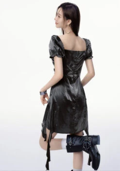 Satin Puff Sleeve Ruched Asymmetric Mini Dress -Modern Wear Shop ae5711e3d65e4233eccab69f6e4d80d9