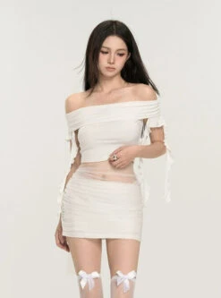 Off-Shoulder Ruched Crop Top With Tie Sleeves 13 Off-Shoulder Ruched Crop Top With Tie Sleeves -Modern Wear Shop ae653334f4ee28a8fb6d6161a0cbe317